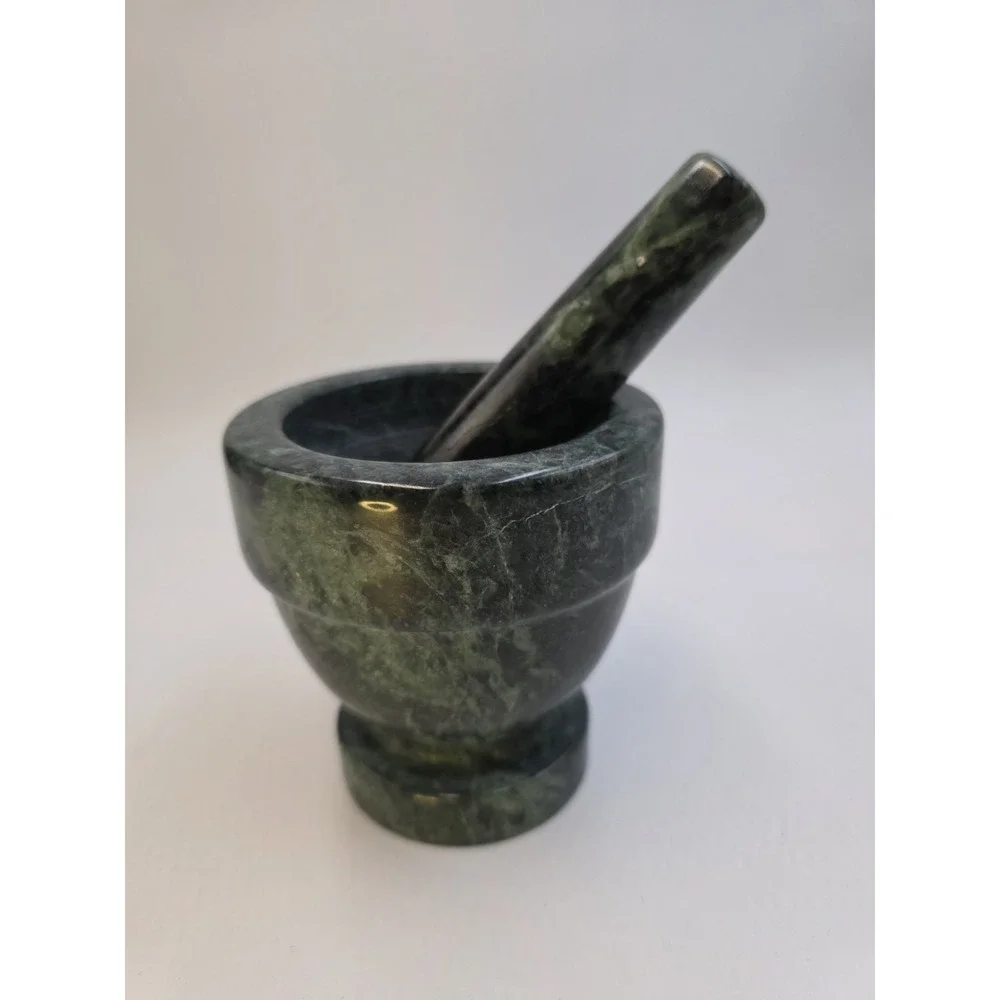Green Marble Mortar and Pestle 4in Bowl Herb Spice Grinder Stone Kitchen Decor